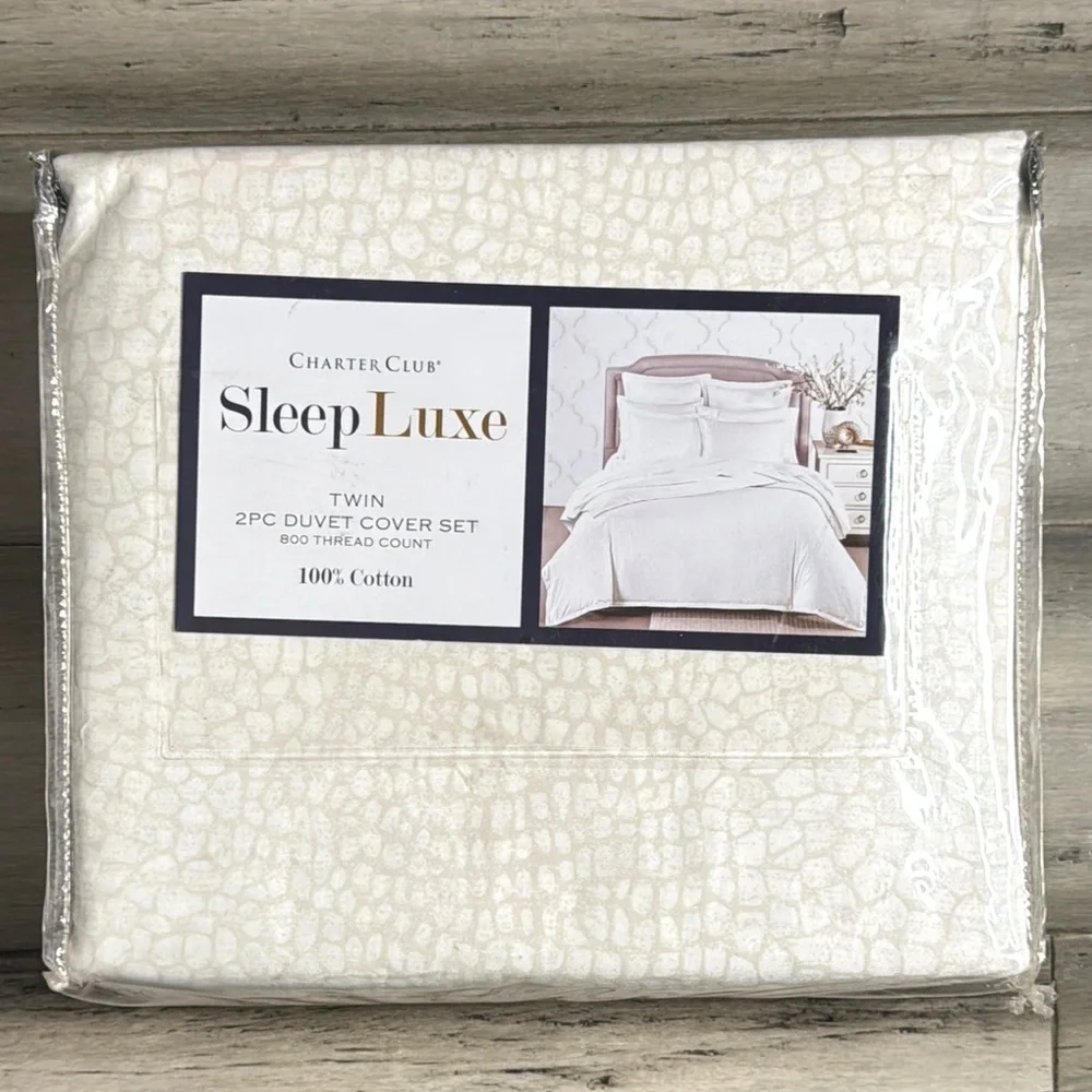CHARTER CLUB SLEEP LUXE 800 TWIN 2 PIECE DUVET COVER AND PILLOWCASE SET*NWT*